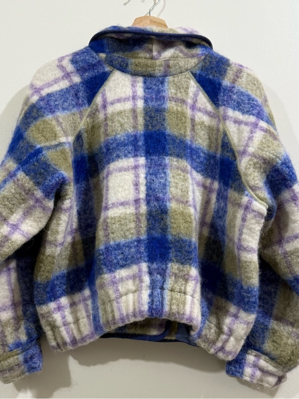 forte_forte Plaid Wool-Blend Pea Coat in Blue, Olive & Cream - Picture 6 of 11